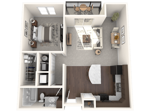 Floor plan for 1 bed, 1 bath, 775 sqft
